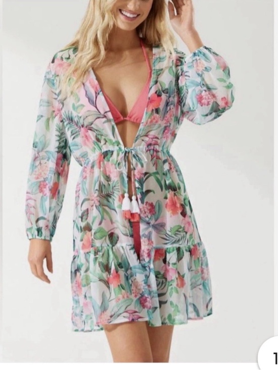 Tommy Bahama Dresses & Skirts - Tommy Bahama Sheer Tropical Floral Beach Cover-Up in Coral & Green Tropi Calling